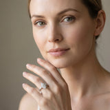 White gold Marquise Halo Twisted Band Prong Setting Ring_7
