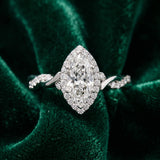 White gold Marquise Halo Twisted Band Prong Setting Ring_9
