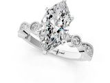 White gold Marquise Milgrain Bezel Diamond Engagement Ring with Solitaire Prong Setting_198