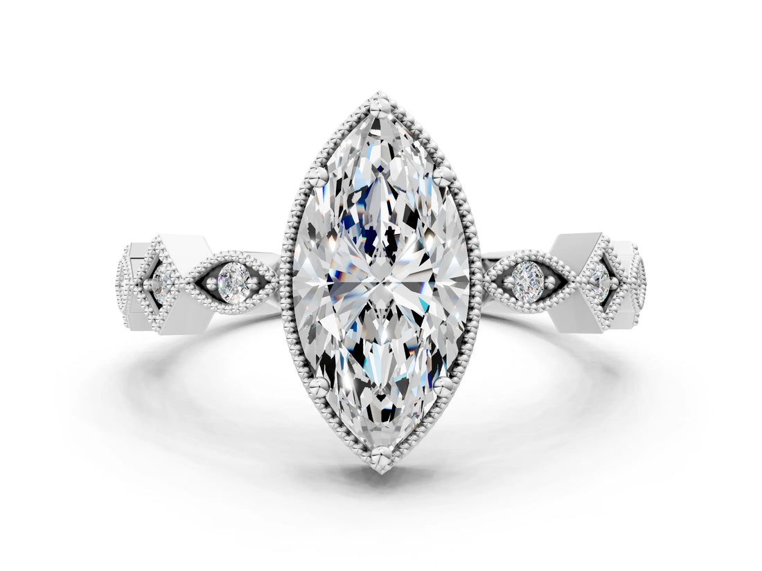 White gold Marquise Milgrain Marquise Diamond Twist Band Ring_38