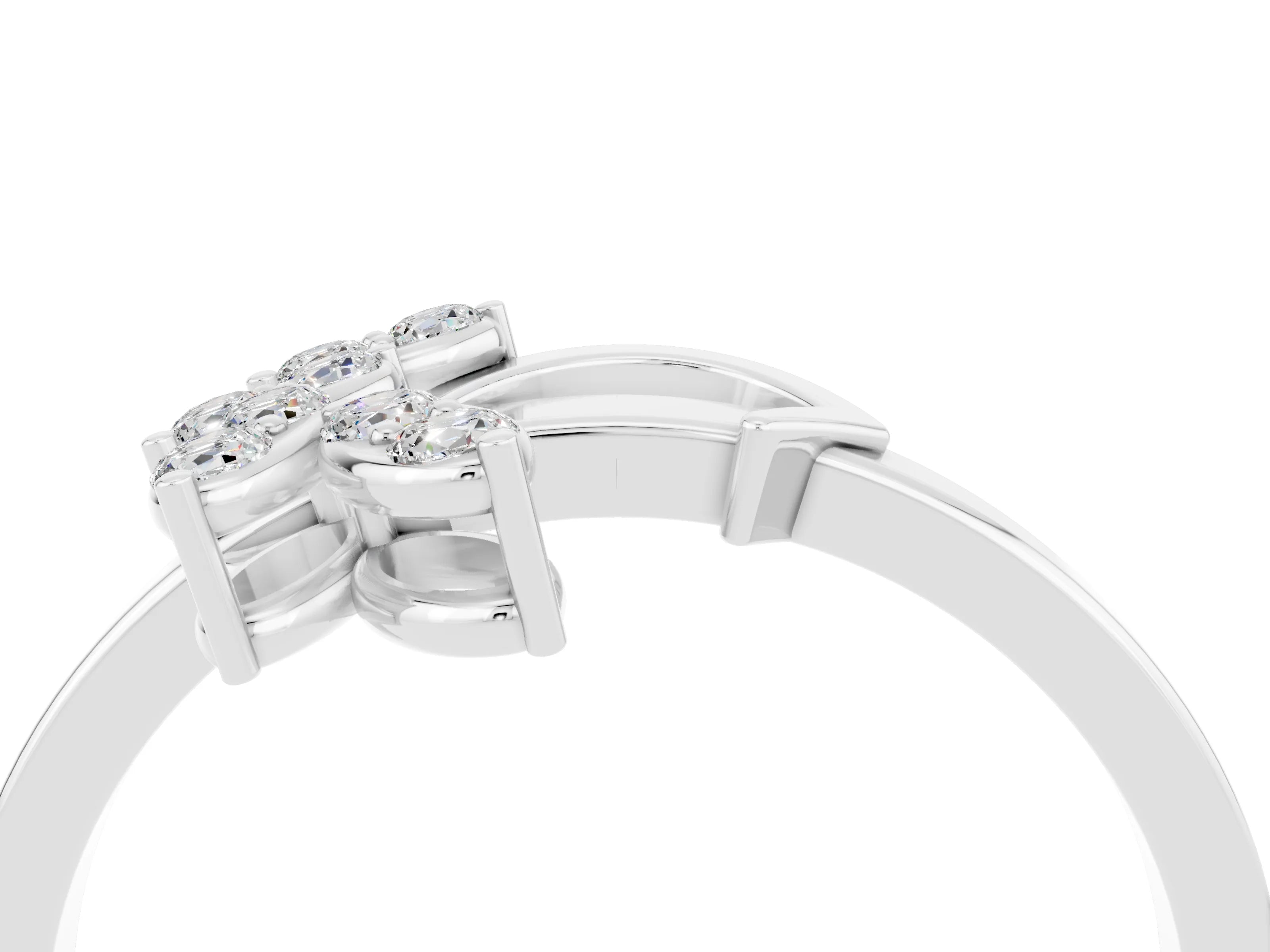 White gold Marquise Moissanite Cluster Bypass Ring with Prong Setting_10