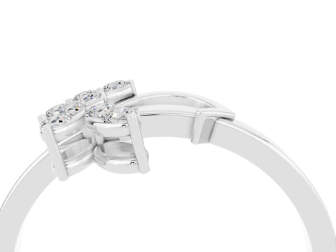 White gold Marquise Moissanite Cluster Bypass Ring with Prong Setting_10