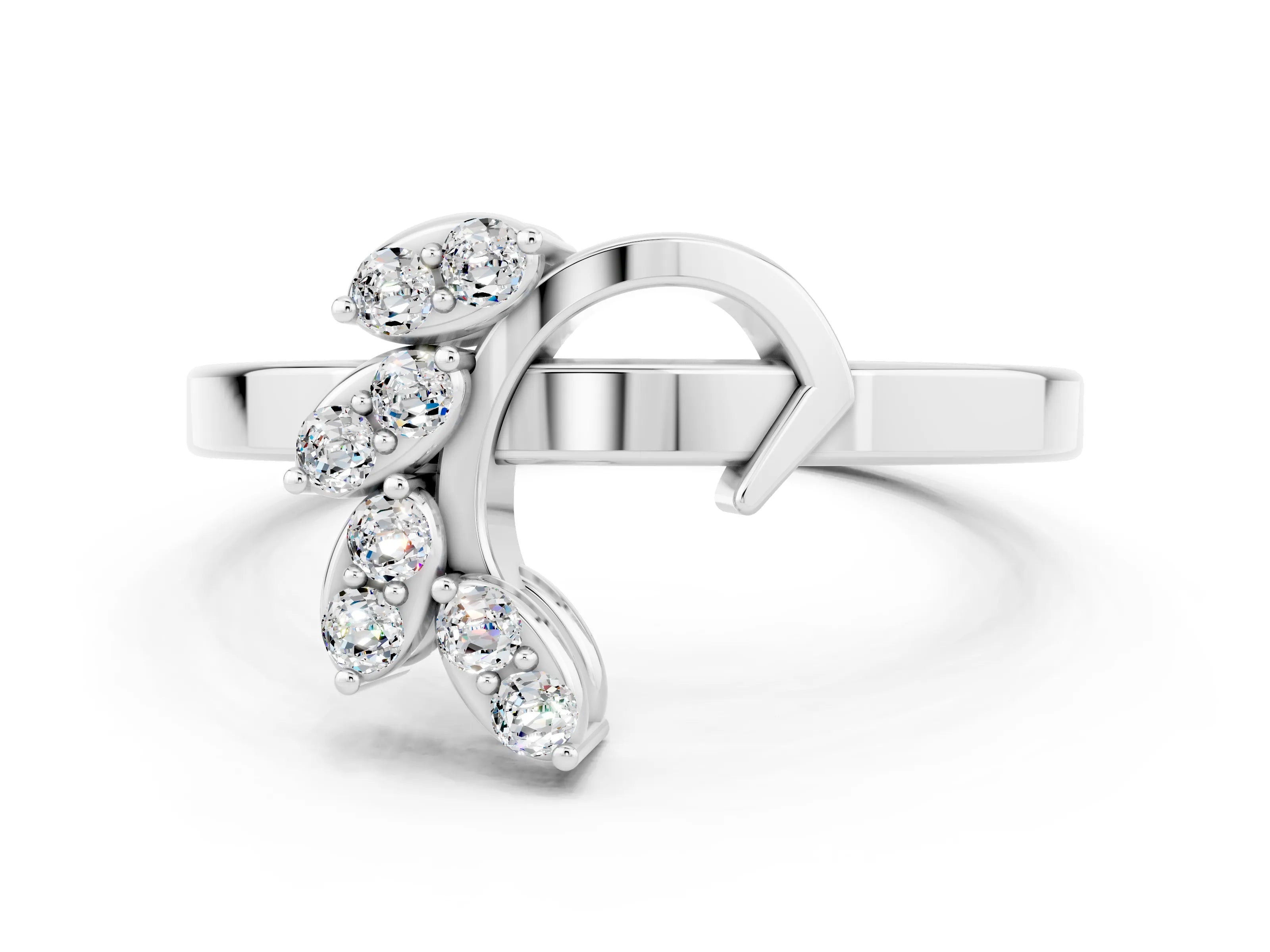 White gold Marquise Moissanite Cluster Bypass Ring with Prong Setting_6