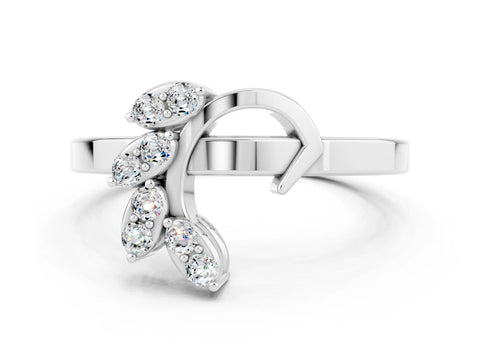 White gold Marquise Moissanite Cluster Bypass Ring with Prong Setting_6
