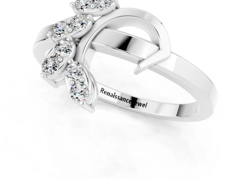 White gold Marquise Moissanite Cluster Bypass Ring with Prong Setting_7