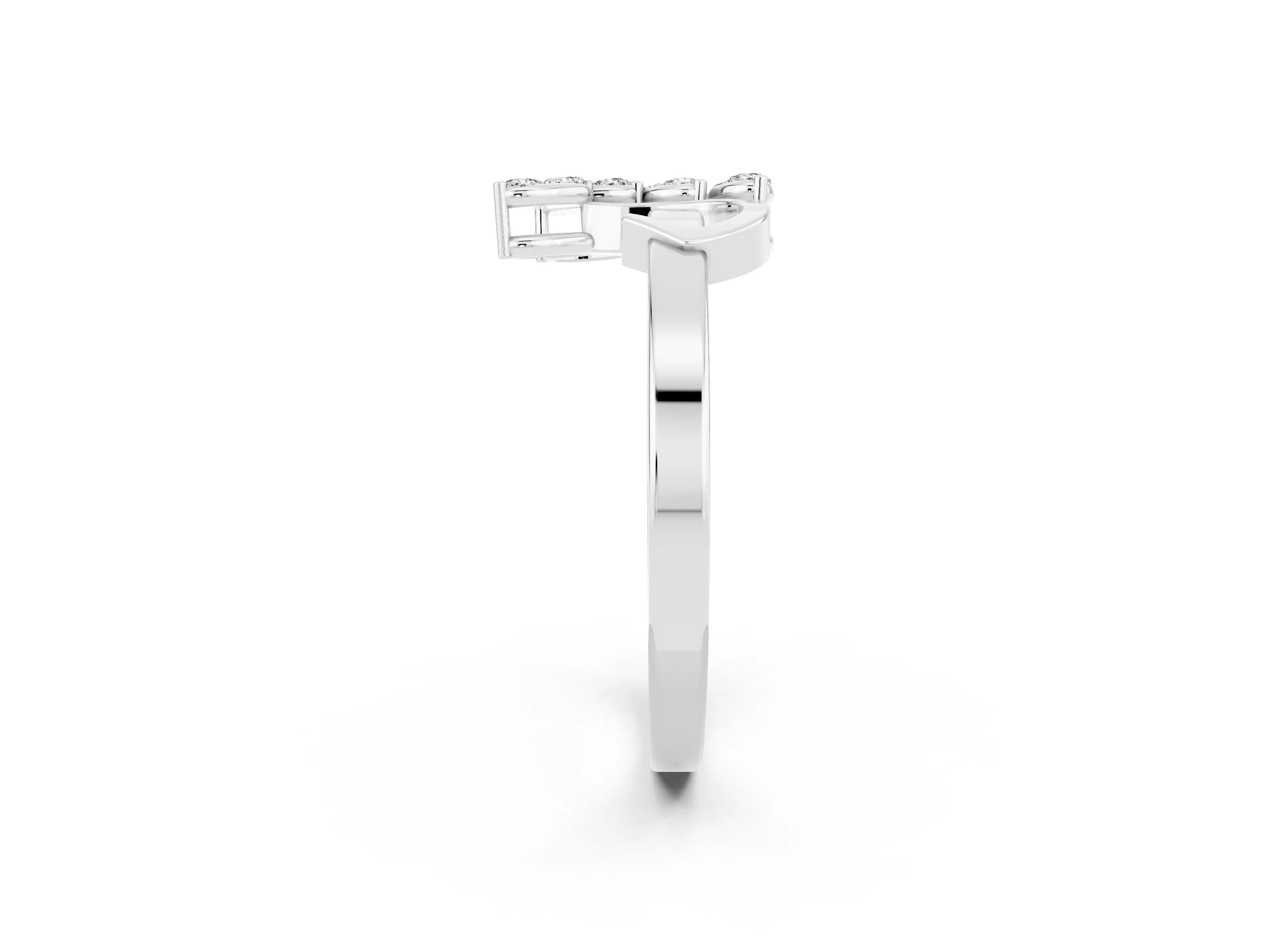White gold Marquise Moissanite Cluster Bypass Ring with Prong Setting_8