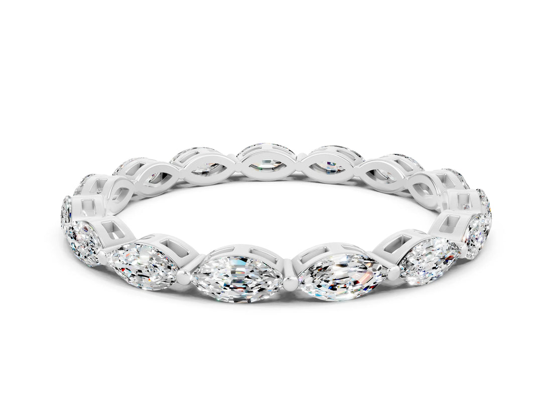 White gold Marquise Moissanite Eternity Band with U-Prong Setting_12