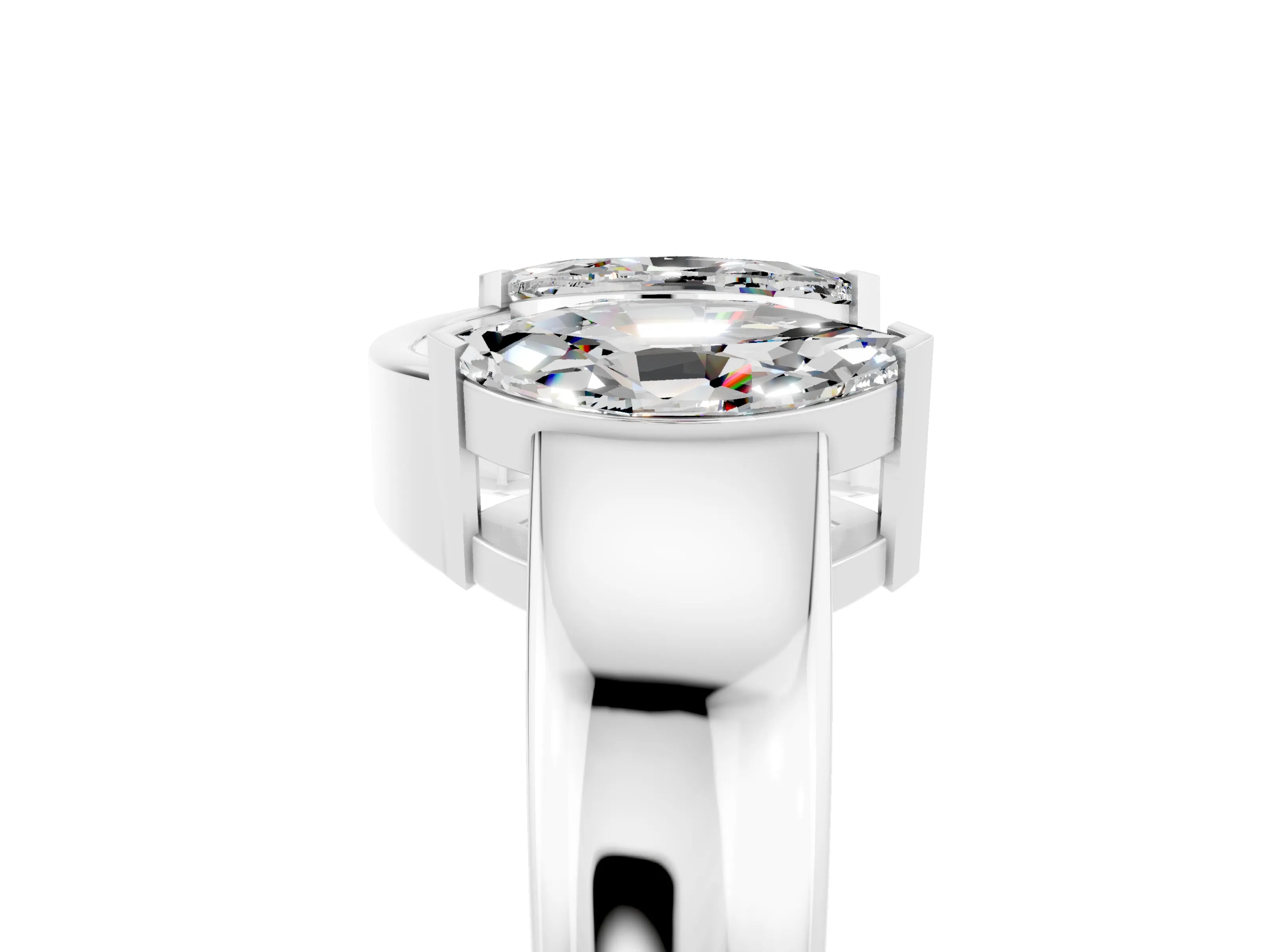 White gold Marquise Moissanite Open Band Ring with Tension Setting_11