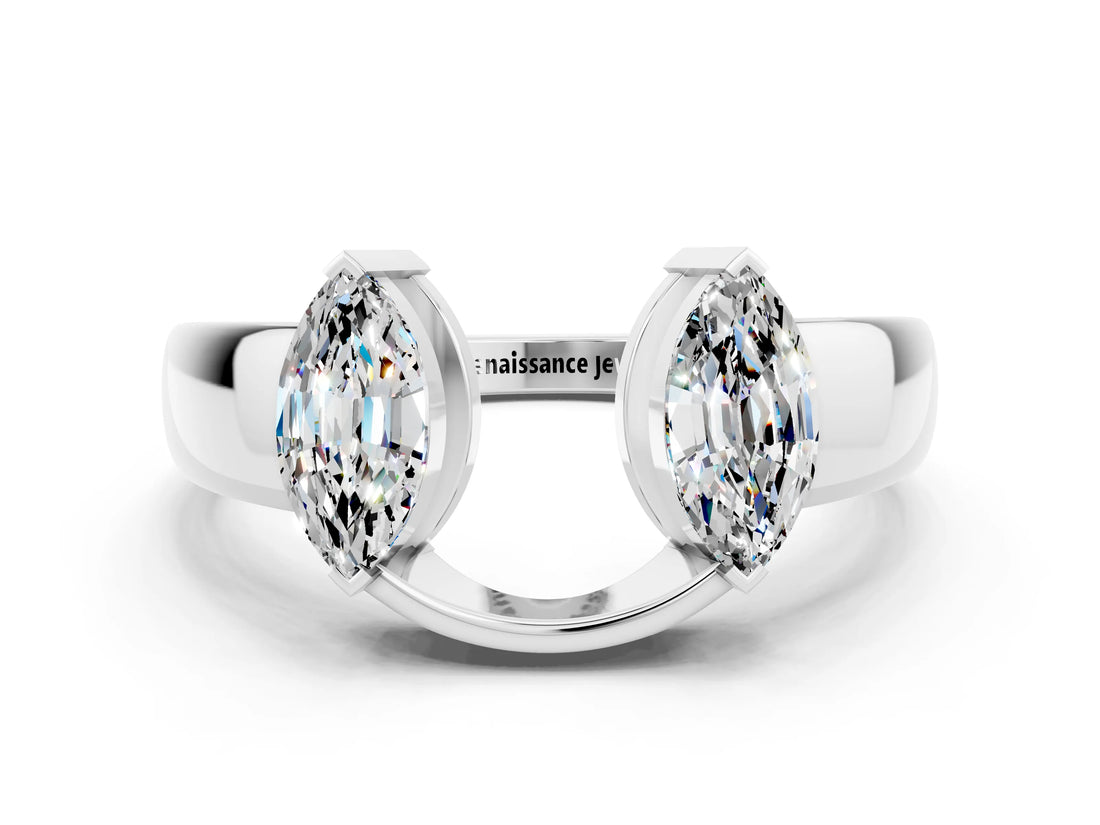 White gold Marquise Moissanite Open Band Ring with Tension Setting_6