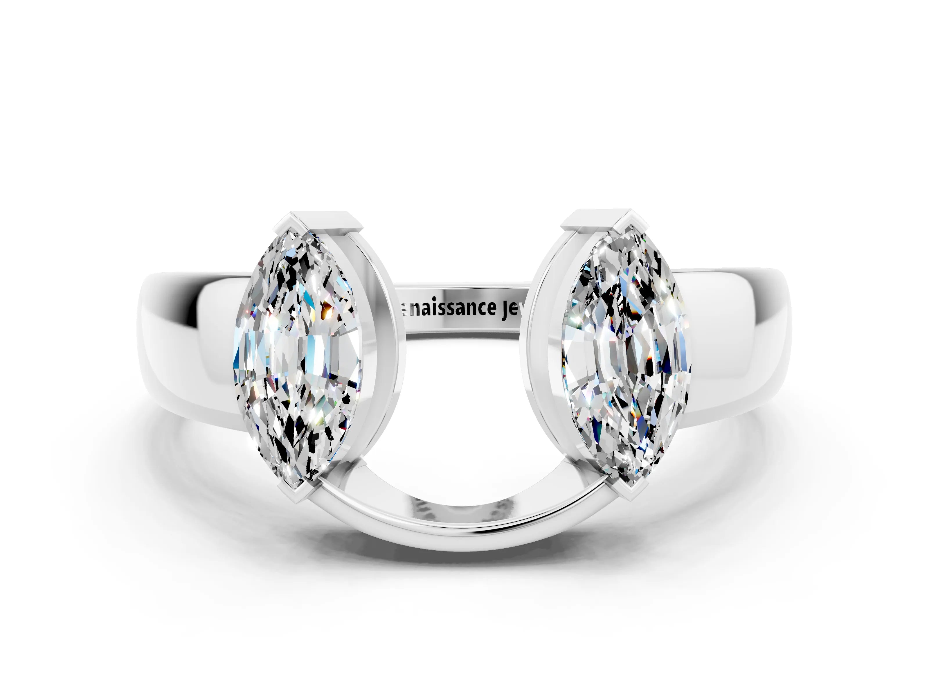 White gold Marquise Moissanite Open Band Ring with Tension Setting_6
