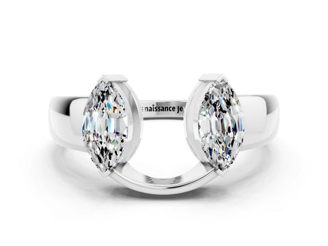 White gold Marquise Moissanite Open Band Ring with Tension Setting_6