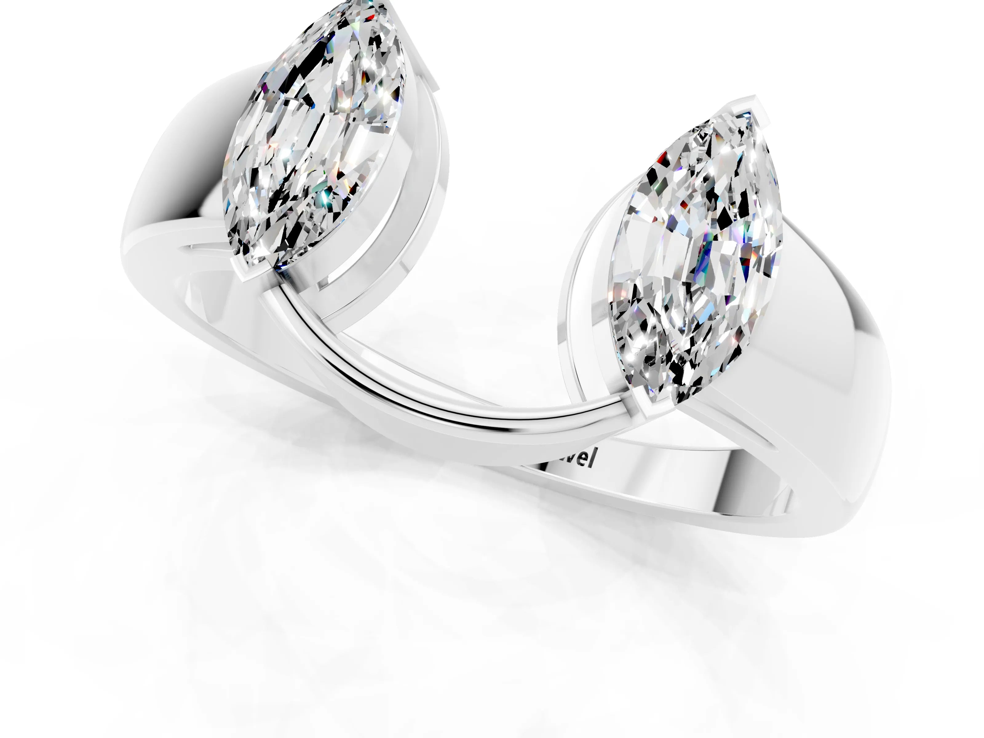 White gold Marquise Moissanite Open Band Ring with Tension Setting_7