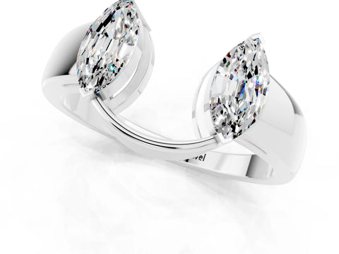 White gold Marquise Moissanite Open Band Ring with Tension Setting_7