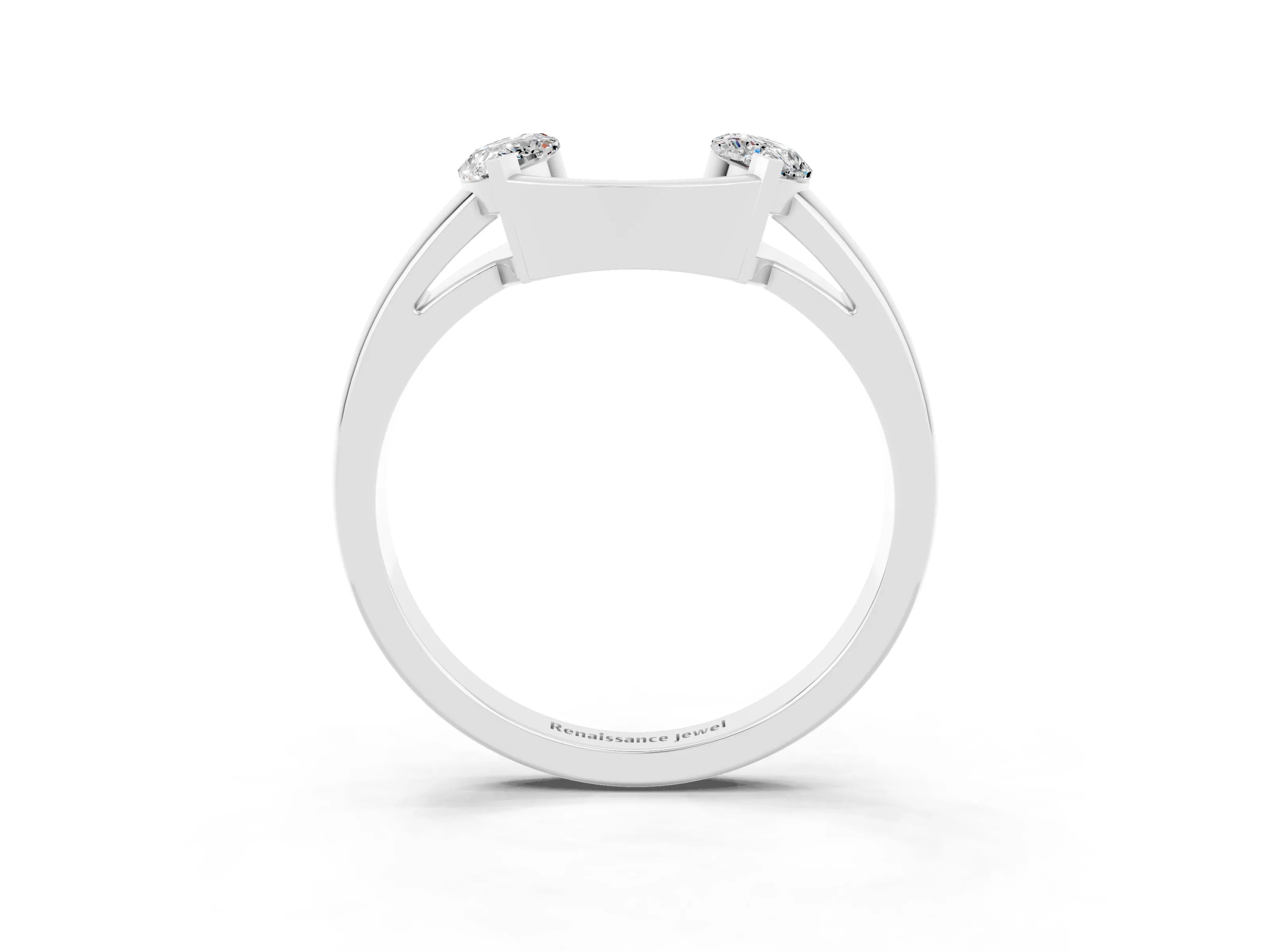 White gold Marquise Moissanite Open Band Ring with Tension Setting_9