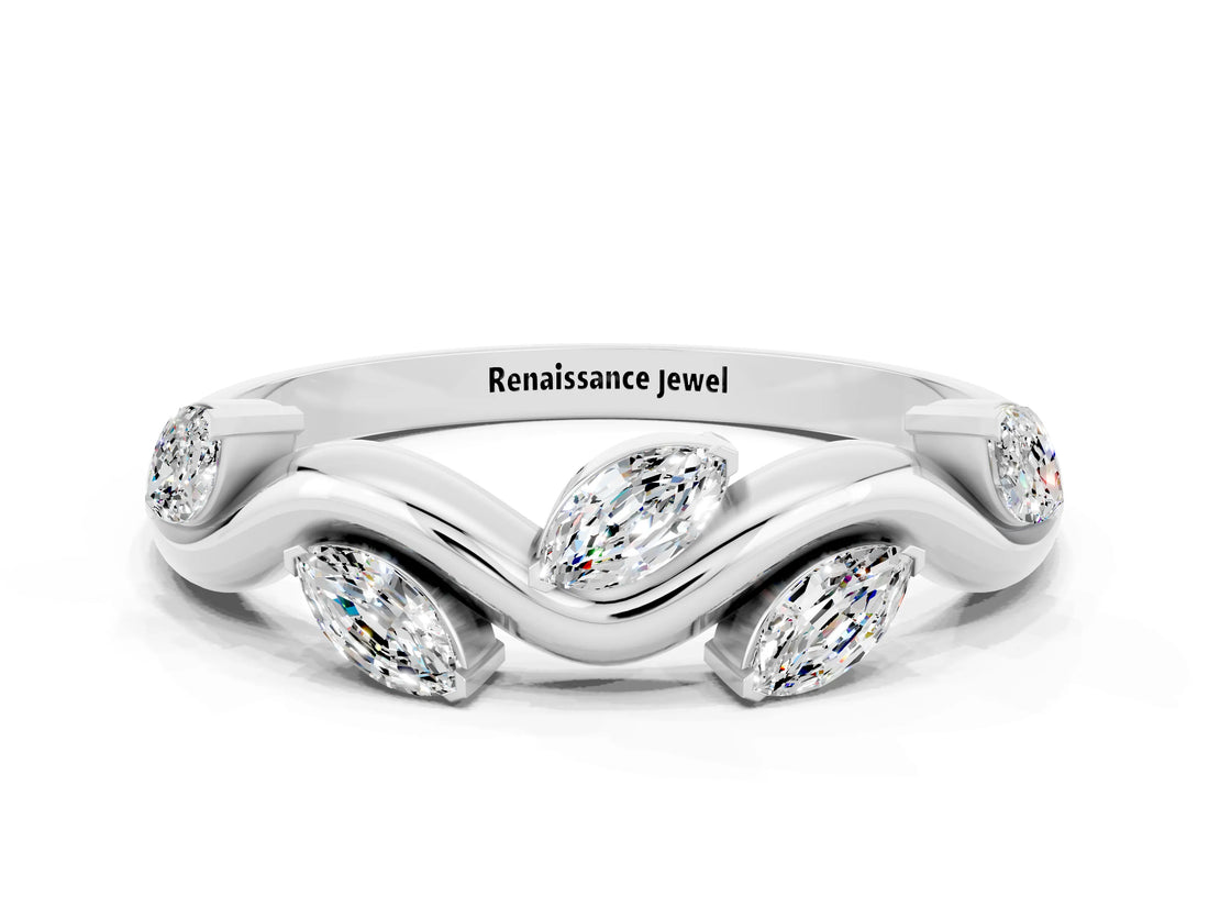White gold Marquise Moissanite Twisted Band with Prong Setting_6