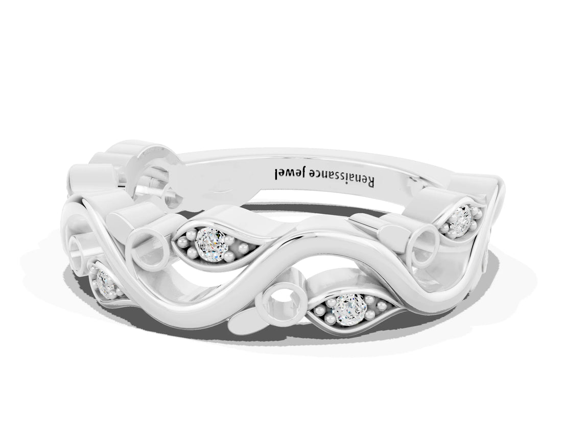 White gold Marquise Moissanite Vine Eternity Band with Bezel Setting_29