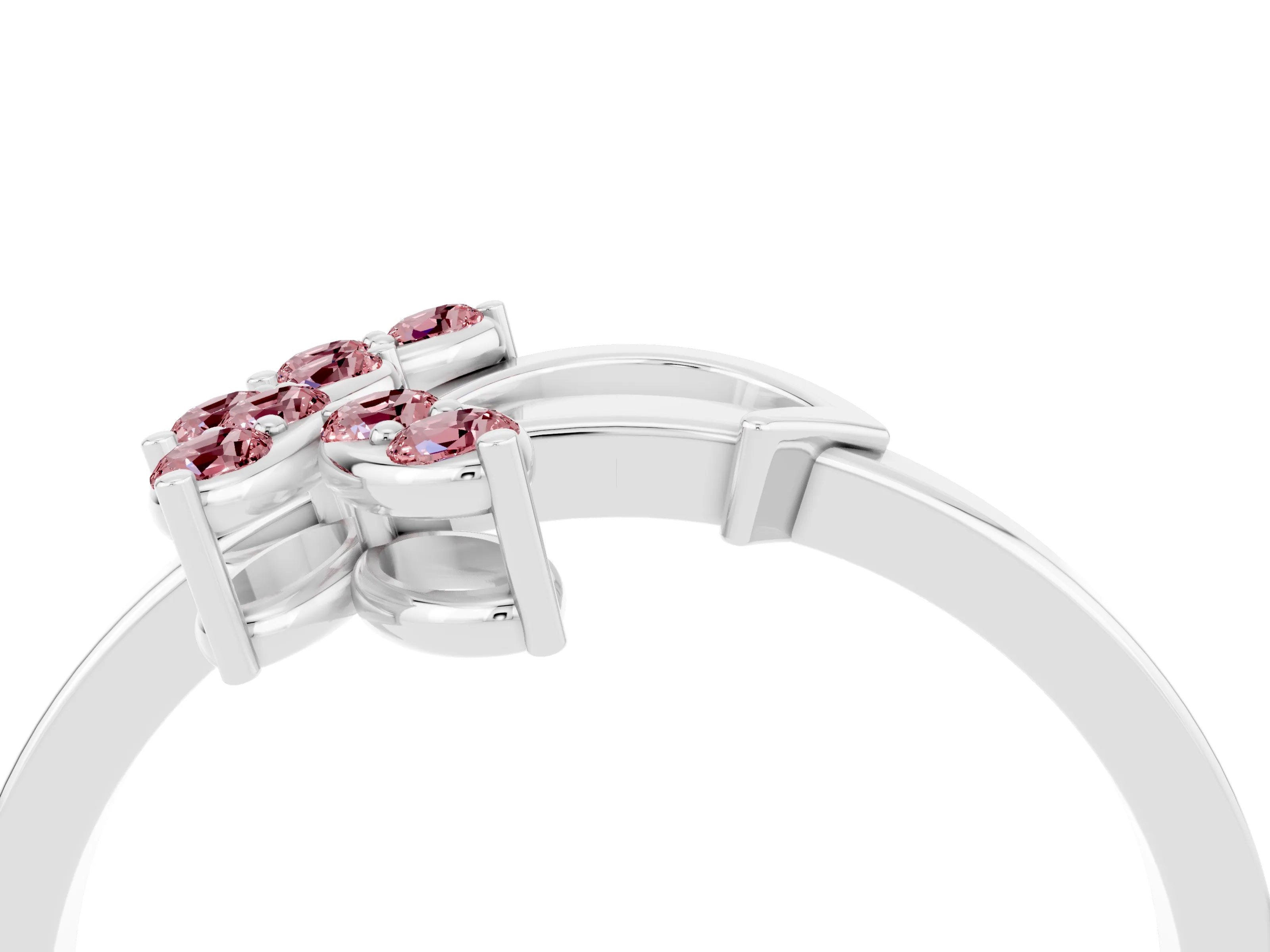 White gold Marquise Morganite Cluster Bypass Ring with Prong Setting_10