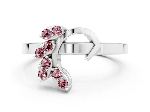 White gold Marquise Morganite Cluster Bypass Ring with Prong Setting_6