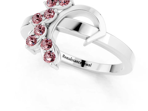 White gold Marquise Morganite Cluster Bypass Ring with Prong Setting_7
