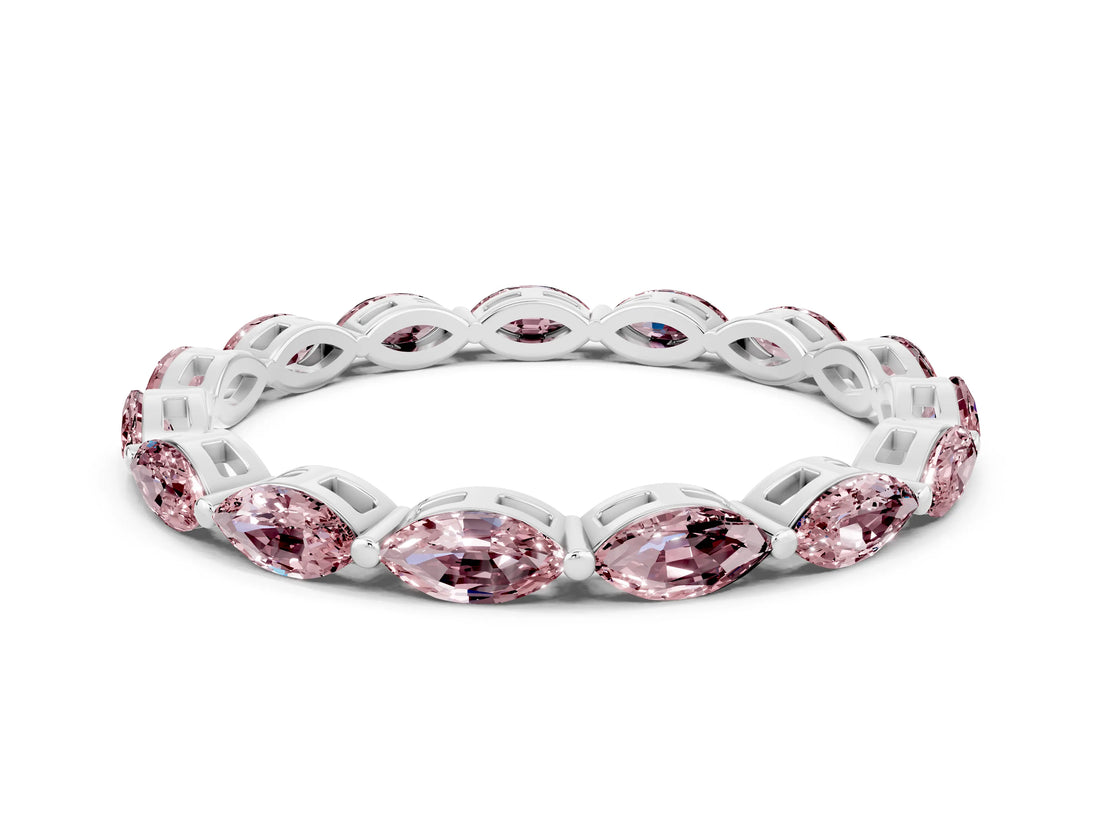 White gold Marquise Morganite Eternity Band with U-Prong Setting_12