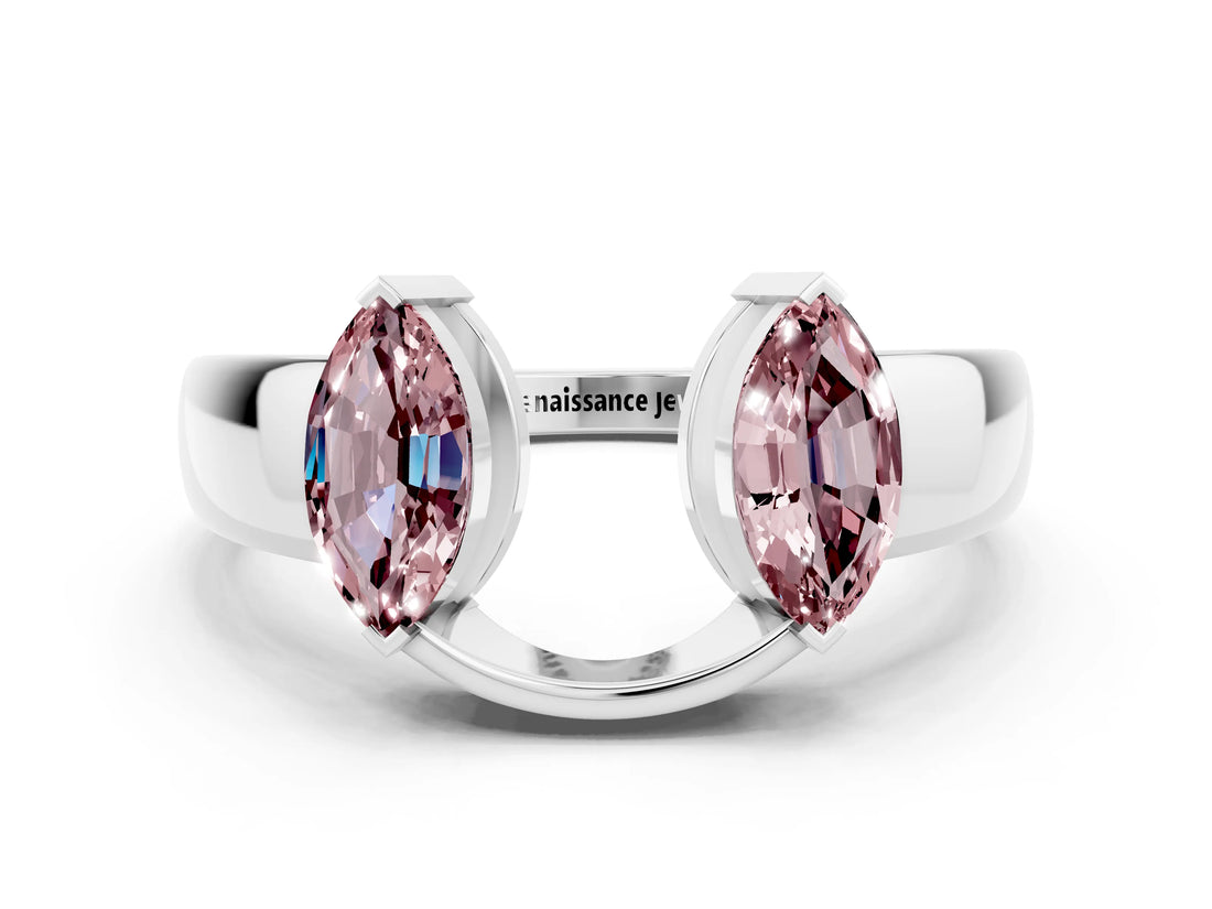 White gold Marquise Morganite Open Band Ring with Tension Setting_6