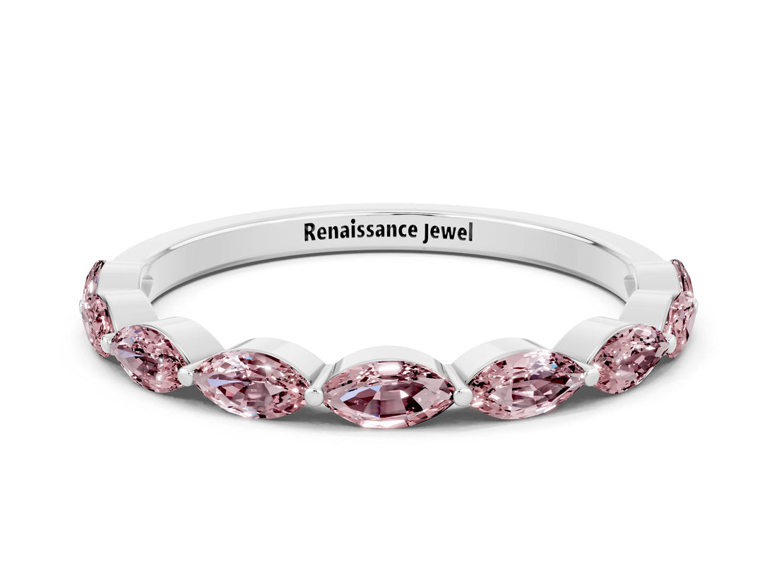 White gold Marquise Morganite Prong Set Half-Eternity Band_6