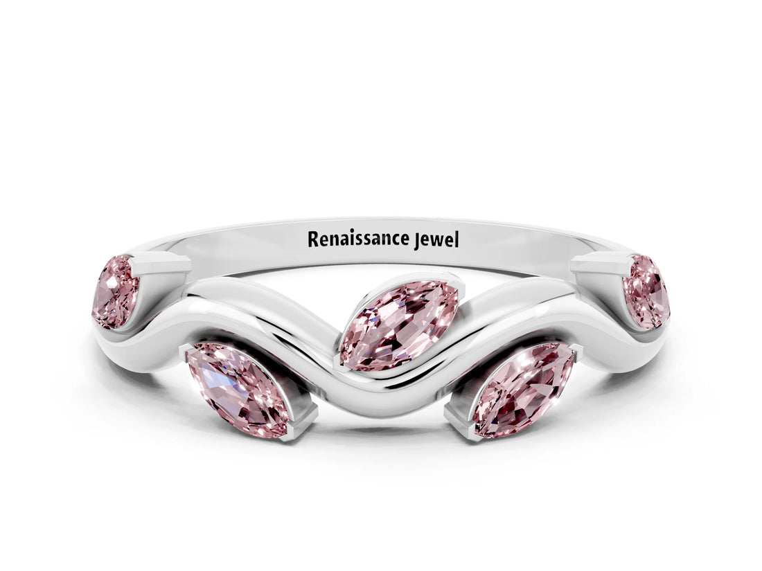 White gold Marquise Morganite Twisted Band with Prong Setting_6