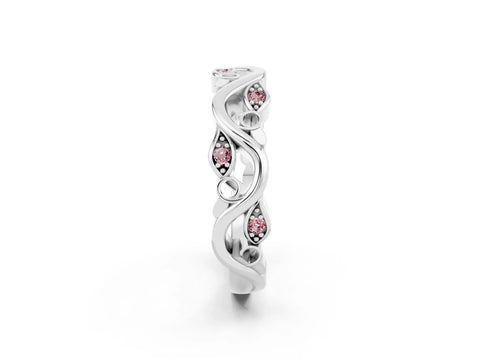 White gold Marquise Morganite Vine Eternity Band with Bezel Setting_20
