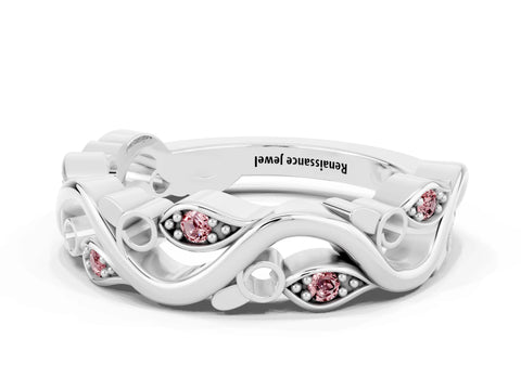 White gold Marquise Morganite Vine Eternity Band with Bezel Setting_30