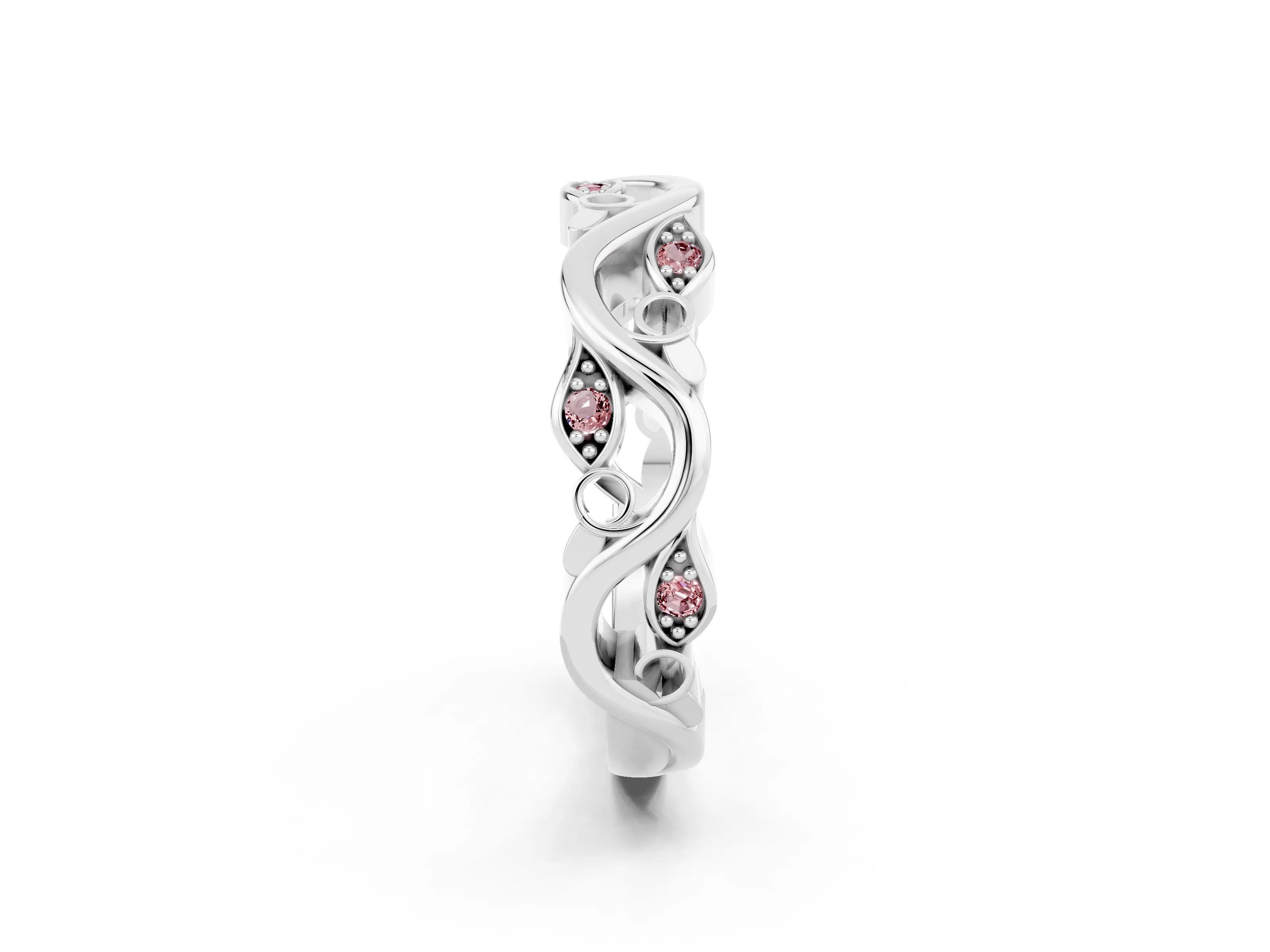 White gold Marquise Morganite Vine Eternity Band with Bezel Setting_32