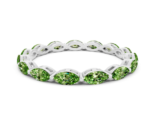 Sterling Silver Marquise Peridot Shared Prong Full Eternity Wedding Band