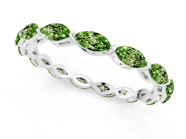 Sterling Silver Marquise Peridot Shared Prong Full Eternity Wedding Band