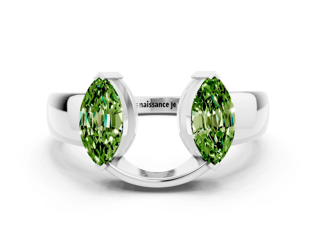 White gold Marquise Peridot Open Band Ring with Tension Setting_6