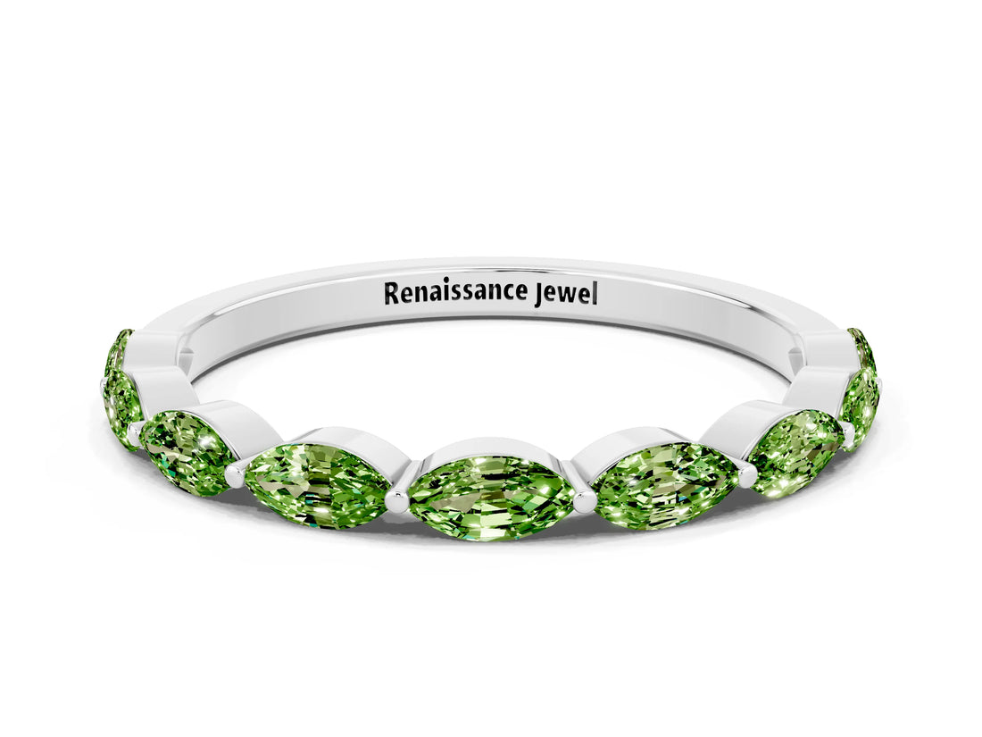 White gold Marquise Peridot Prong Set Half-Eternity Band_6