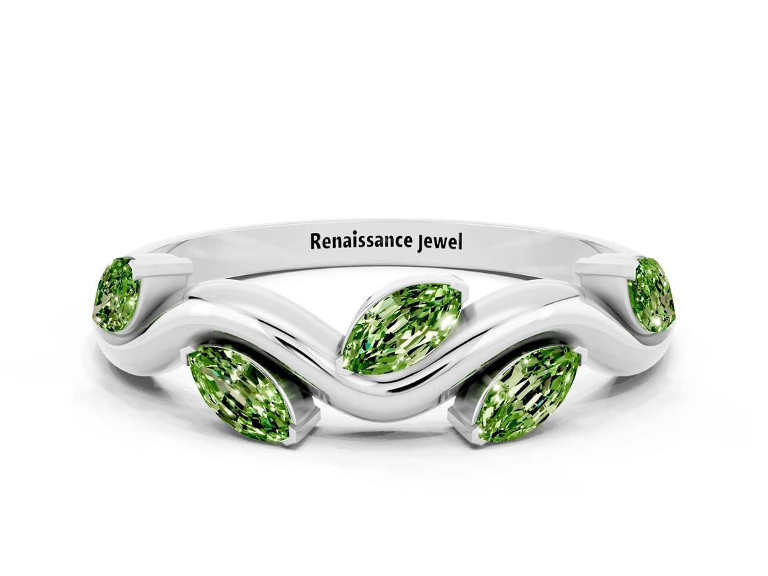 White gold Marquise Peridot Twisted Band with Prong Setting_6