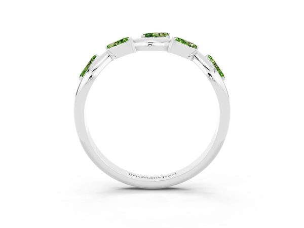 Platinum Marquise Peridot Twisted Vine Wedding Band with Leaf-Set Stones