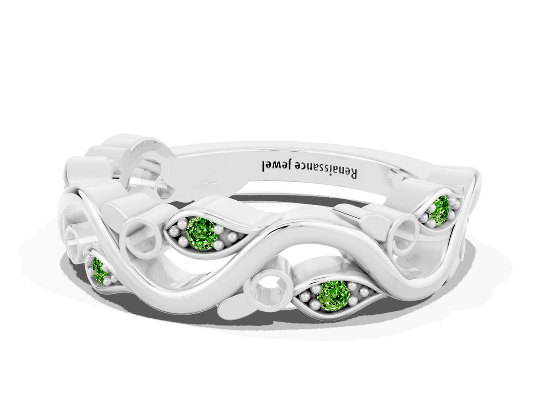 White gold Marquise Peridot Vine Eternity Band with Bezel Setting_6