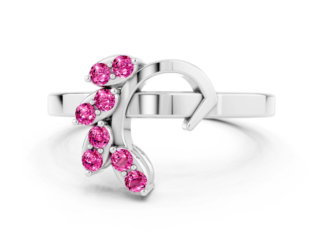 White gold Marquise Pink Sapphire Cluster Bypass Ring with Prong Setting_18