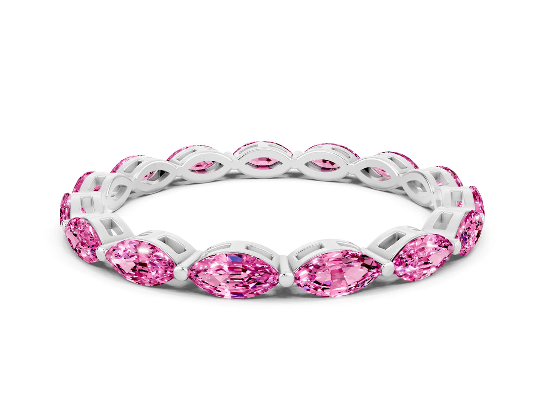 White gold Marquise Pink Sapphire Eternity Band with U-Prong Setting_72