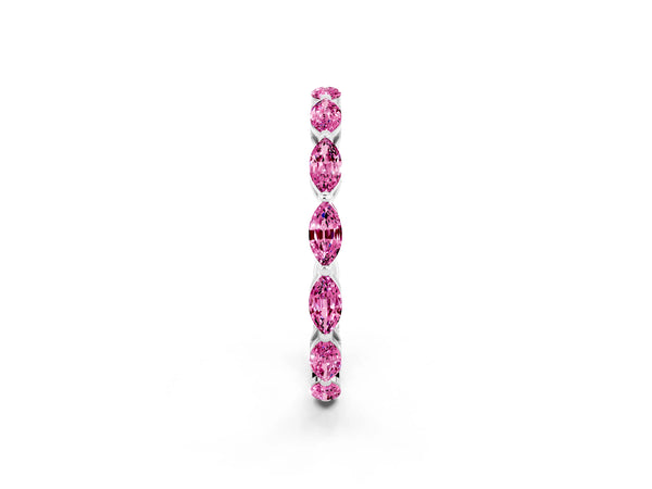 Platinum Marquise Lab-Grown Pink Sapphire Shared Prong Full Eternity Wedding Band