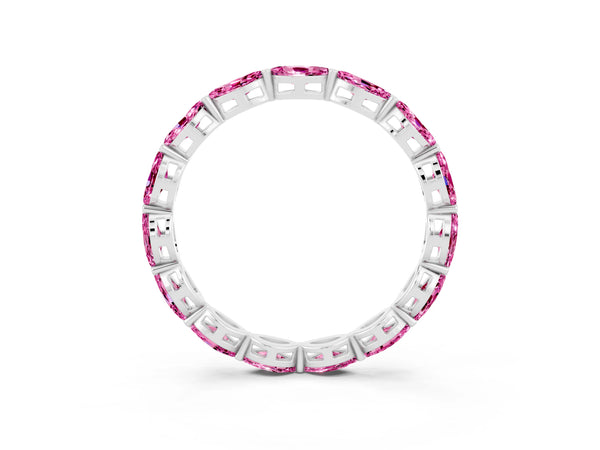 Sterling Silver Marquise Lab-Grown Pink Sapphire Shared Prong Full Eternity Wedding Band