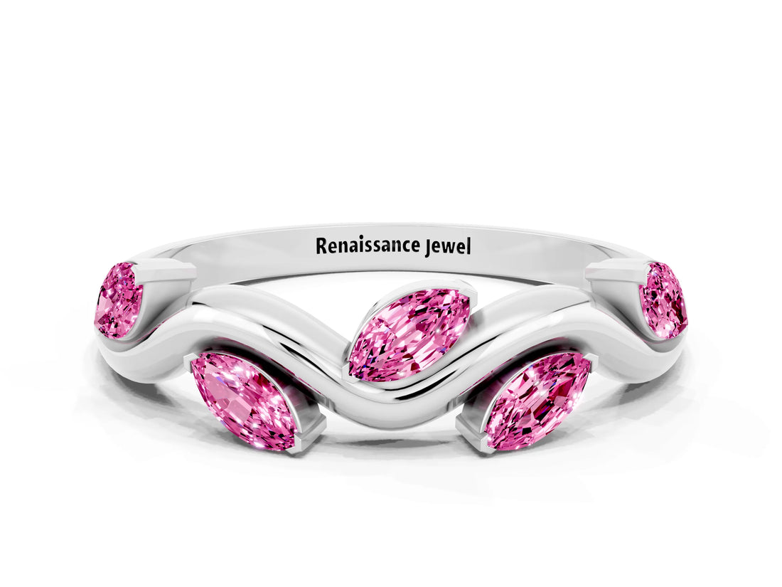 White gold Marquise Pink Sapphire Twisted Band with Prong Setting_18