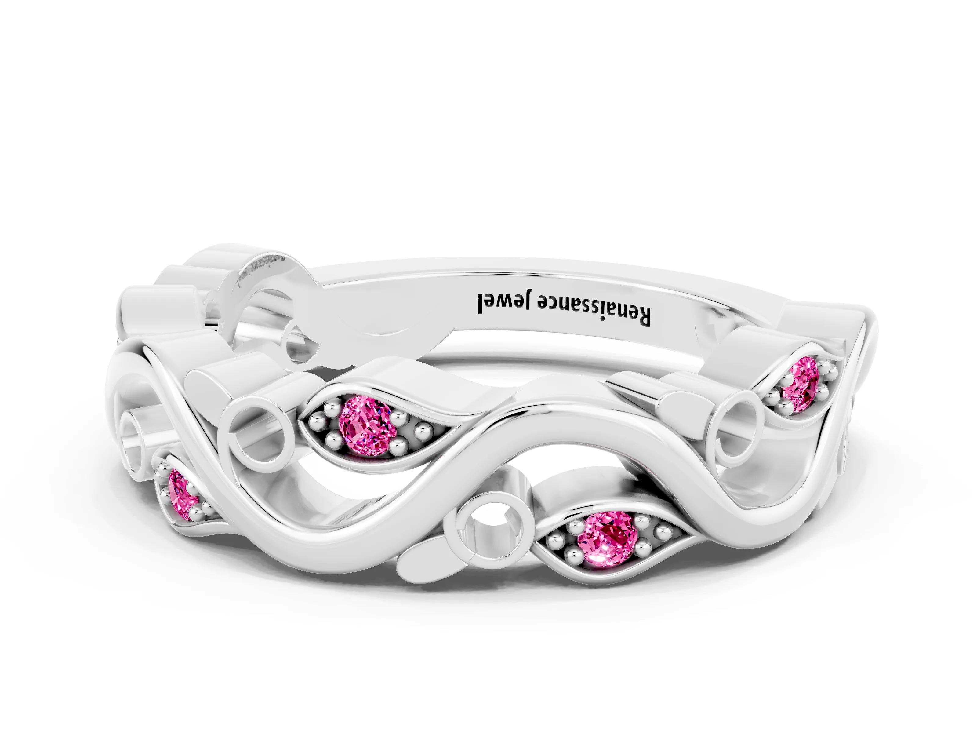 White gold Marquise Pink Sapphire Vine Eternity Band with Bezel Setting_18