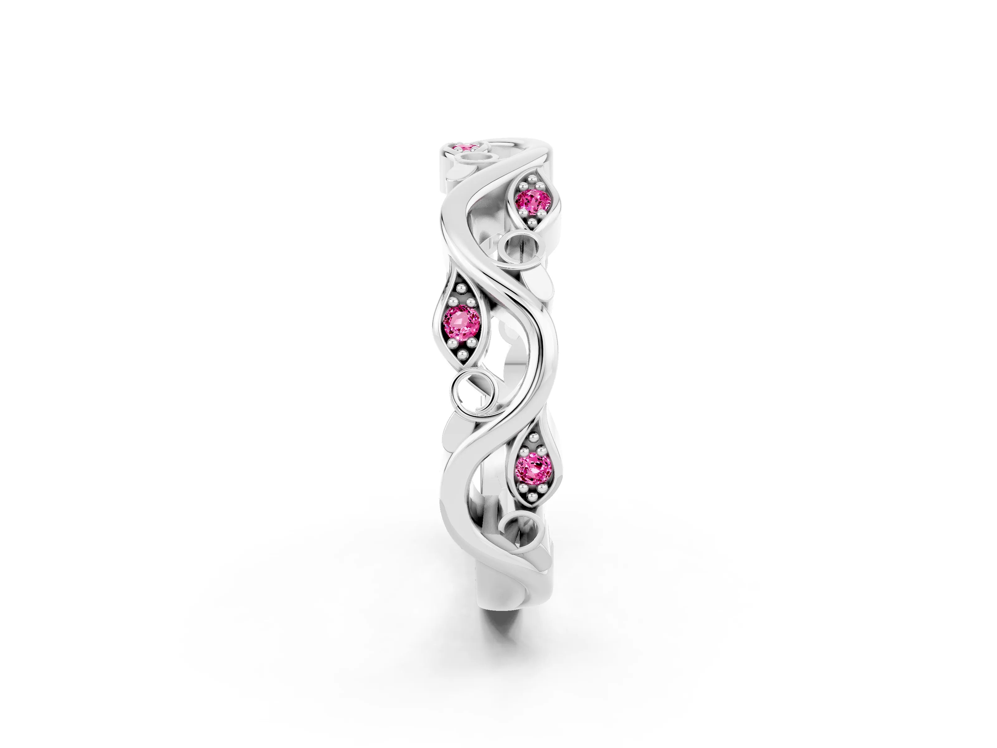 White gold Marquise Pink Sapphire Vine Eternity Band with Bezel Setting_20