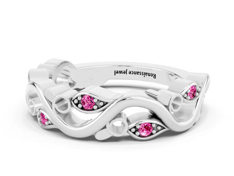 White gold Marquise Pink Sapphire Vine Eternity Band with Bezel Setting_6