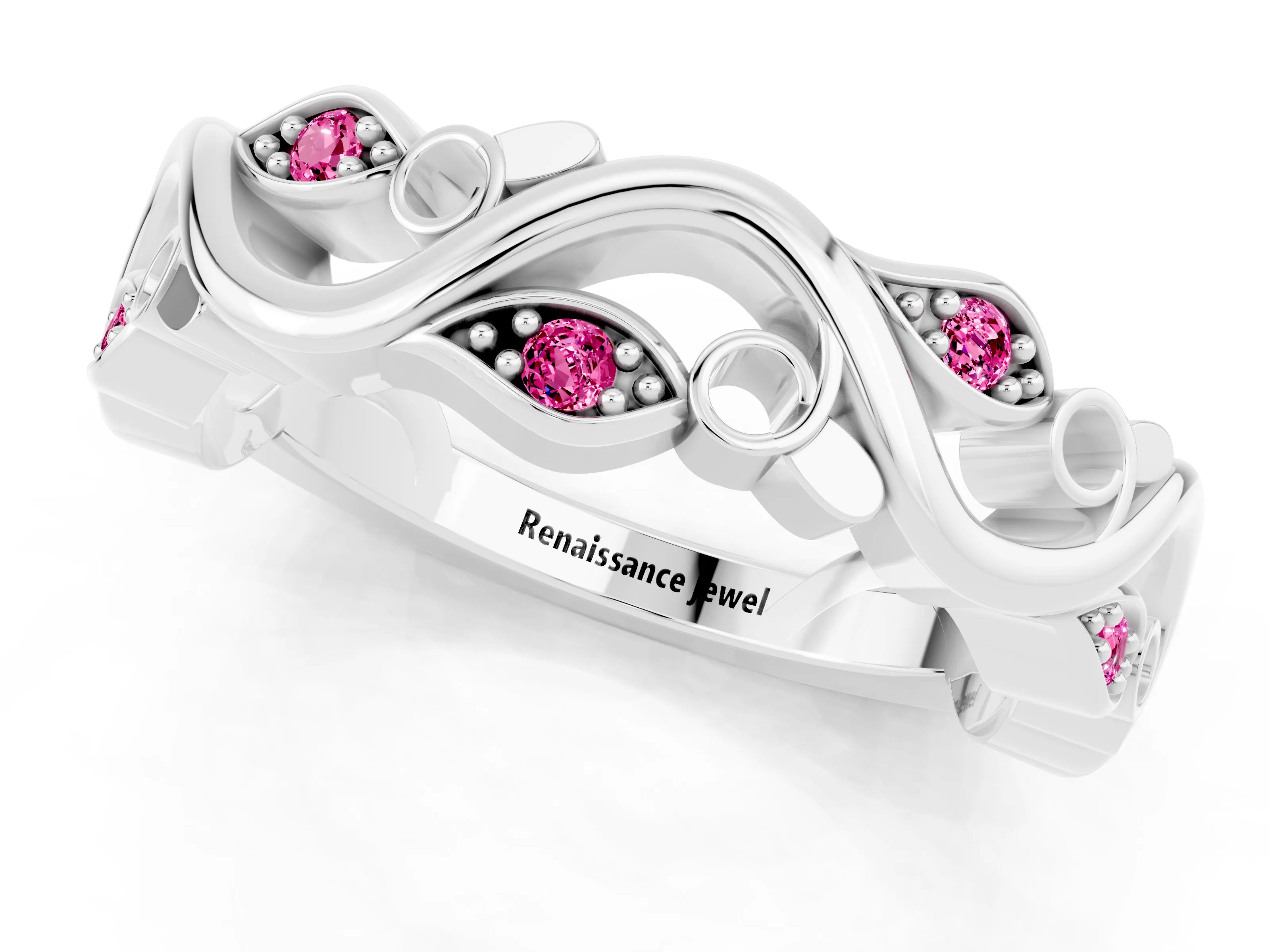 White gold Marquise Pink Sapphire Vine Eternity Band with Bezel Setting_7