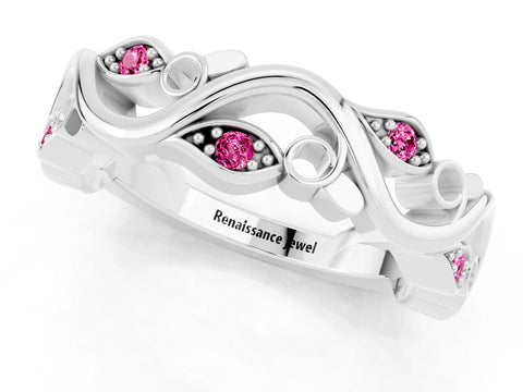 White gold Marquise Pink Sapphire Vine Eternity Band with Bezel Setting_7