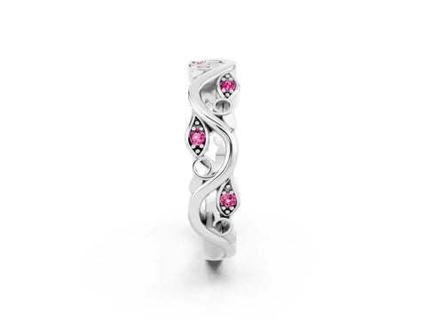 White gold Marquise Pink Sapphire Vine Eternity Band with Bezel Setting_8