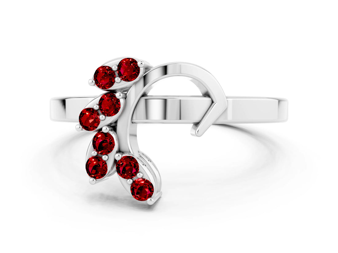 White gold Marquise Ruby Cluster Bypass Ring with Prong Setting_6