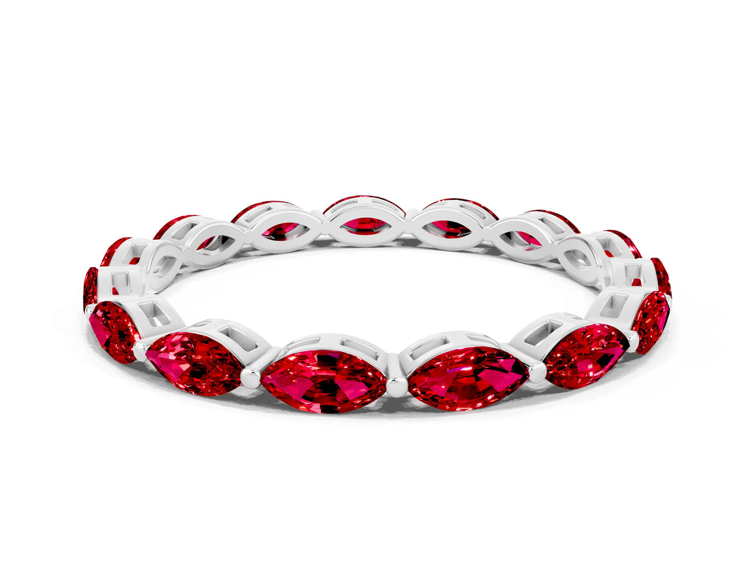 14K White Gold Marquise Ruby Eternity Band with U-Prong Setting